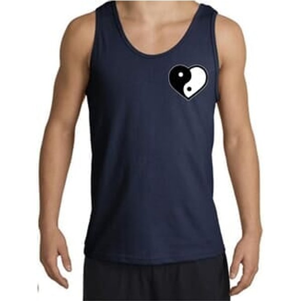 Mens Yoga Tanktop Yin Yang Heart Pocket Print Tank Top