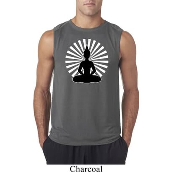 Mens Yoga Tee Meditating Buddha Sleeveless Shirt