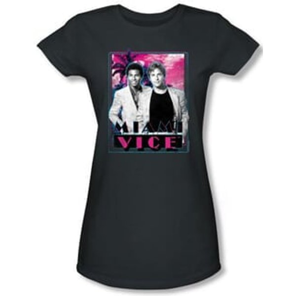 Miami Vice Juniors T-shirt Gotchya Tubbs and Crockett Charcoal Tee
