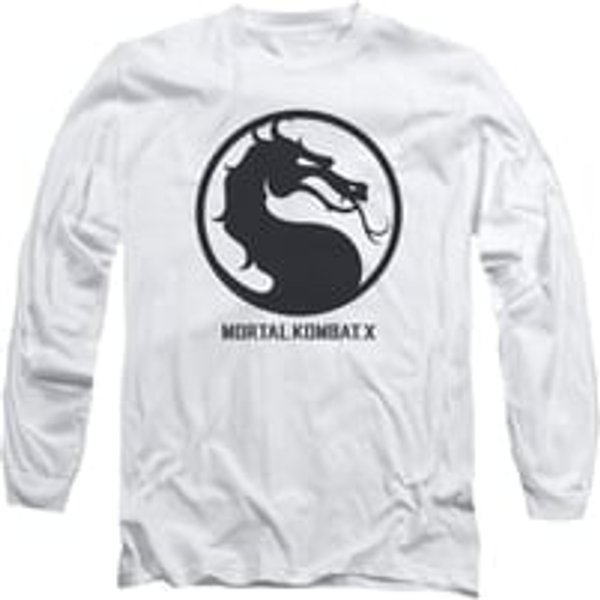 Mortal Kombat Shirt Black Dragon Logo Long Sleeve White Tee T-Shirt
