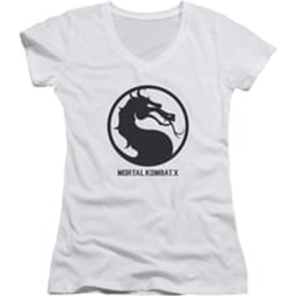 Mortal Kombat Shirt Juniors V Neck Black Dragon Logo White T-Shirt