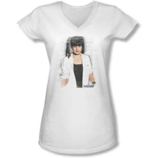 NCIS Shirt Juniors V Neck Abby Skulls White T-Shirt