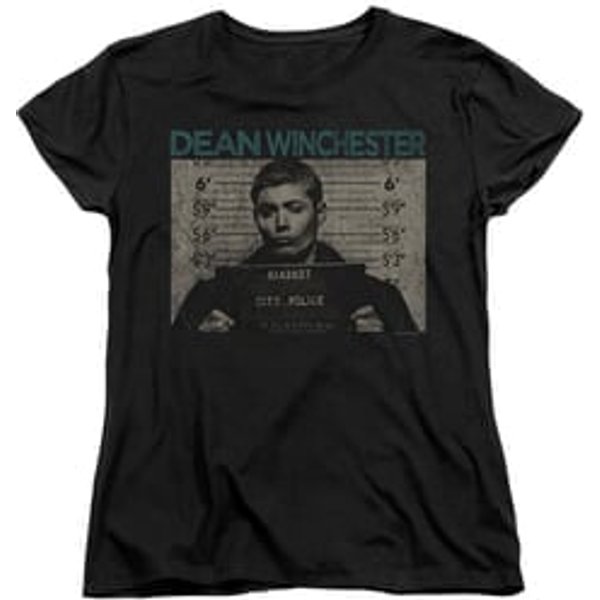 Womens Supernatural DEAN MUG SHOT T-shirt - Black
