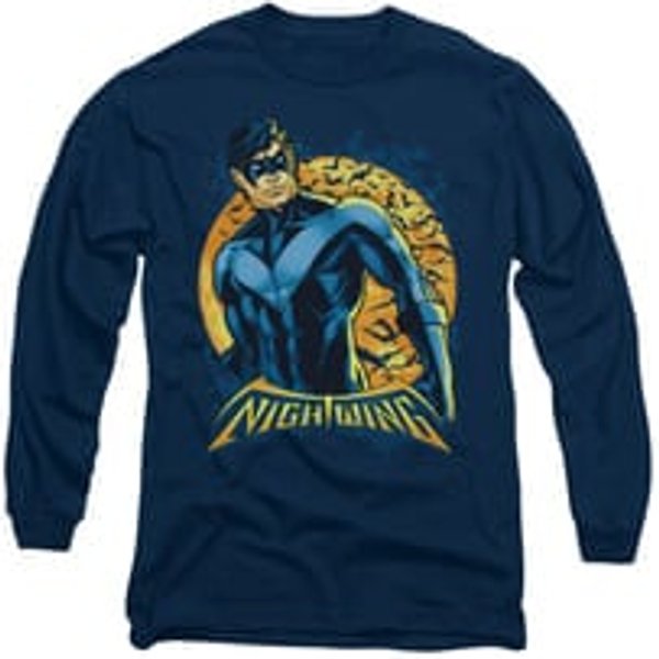 Nightwing DC Comics Shirt Moon Long Sleeve Navy Blue Tee T-Shirt
