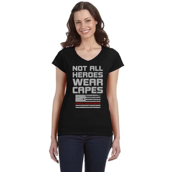 Not All Heroes Wear Capes Firefighter Ladies Fit V-Neck T-Shirt