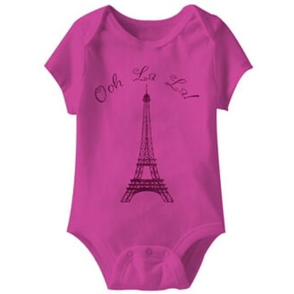 Ooh La La Eiffel Tower Funny Baby Romper Hot Pink Infant Babies Creeper