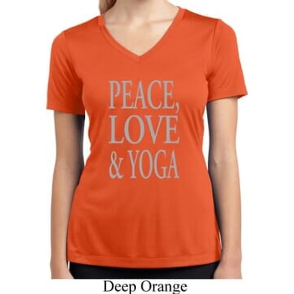 Peace Love & Yoga Ladies Moisture Wicking V-neck Shirt