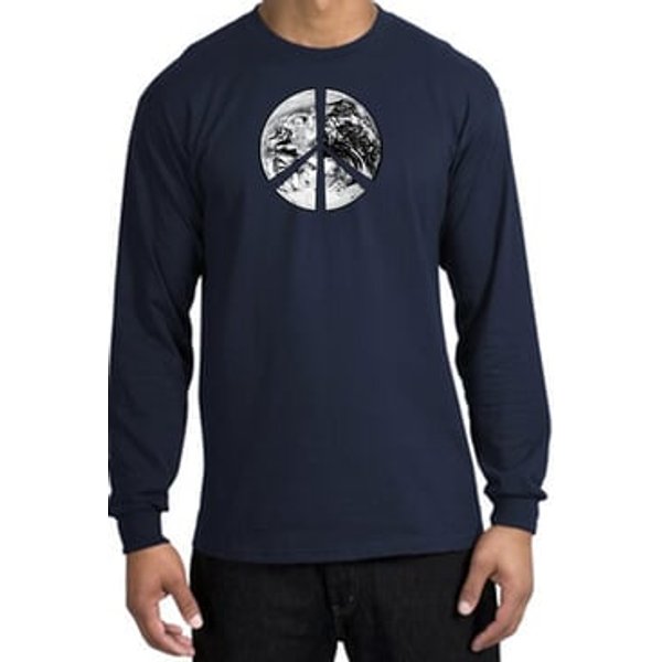 Peace Shirt Peace Earth Satellite Image Long Sleeve Shirt Navy