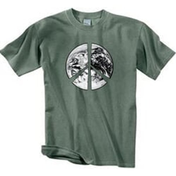 Peace Shirt Peace Earth Satellite Image Pigment Dyed Tee Olive
