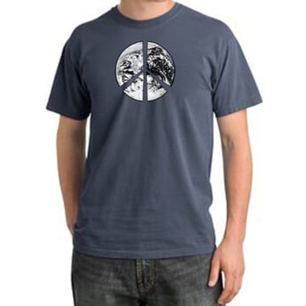 Peace Shirt Peace Earth Satellite Image Pigment Dyed Tee Scotland Blue