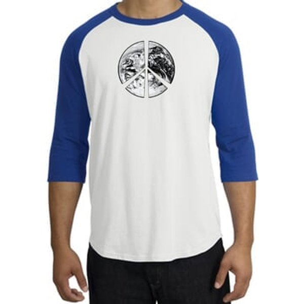 Peace Shirt Peace Earth Satellite Image Raglan Shirt White/Royal