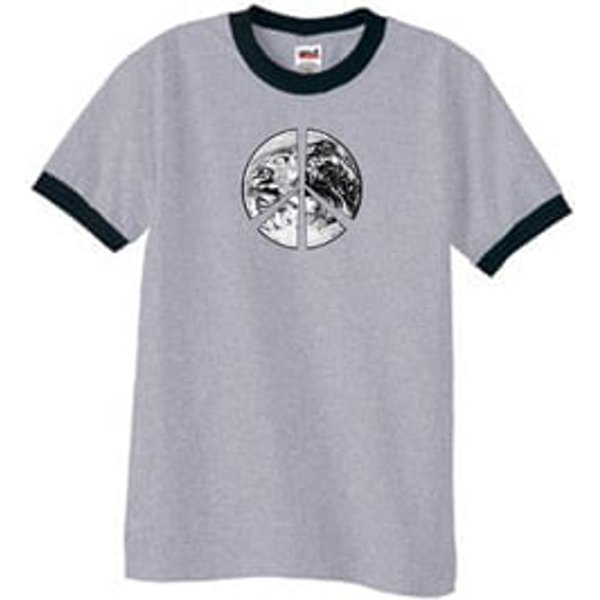Peace Shirt Peace Earth Satellite Image Ringer Shirt Grey/Black