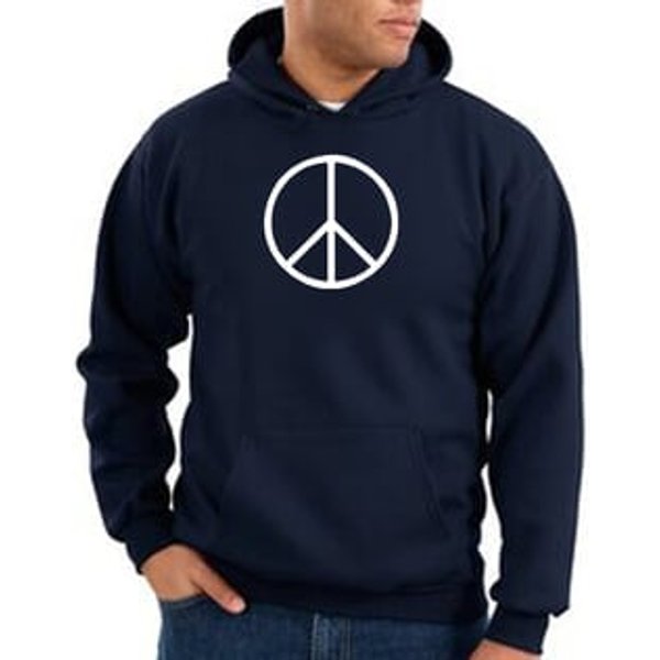 Peace Sign Hoodie Basic Peace White Print Hoodie Navy
