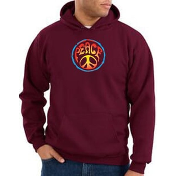 Peace Sign Hoodie Psychedelic Peace Hoody Maroon