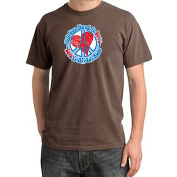 Peace Sign Pigment Dyed T-shirt - All You Need Is Love - Chestnut