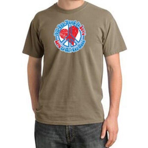 Peace Sign Pigment Dyed T-shirt - All You Need Is Love - Sandstone