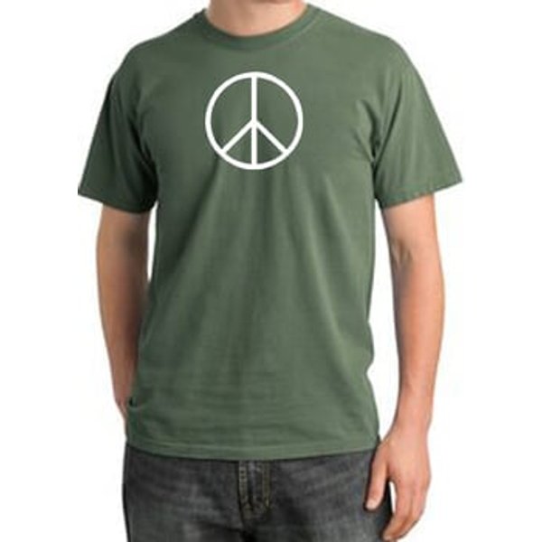 Peace Sign Shirt Basic Peace White Print Pigment Dyed Tee Olive