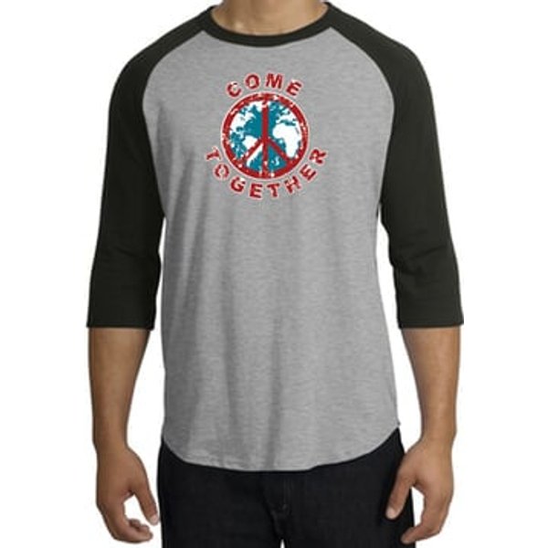 Peace Sign Shirt Come Together Raglan Shirt Heather Grey/Black