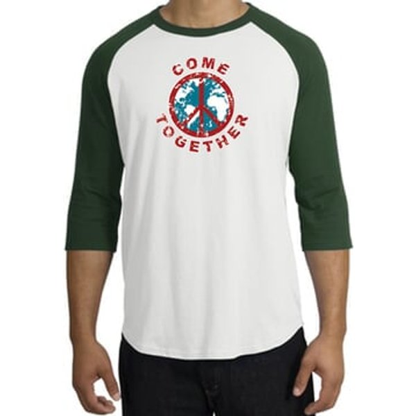 Peace Sign Shirt Come Together Raglan Shirt White/Forest