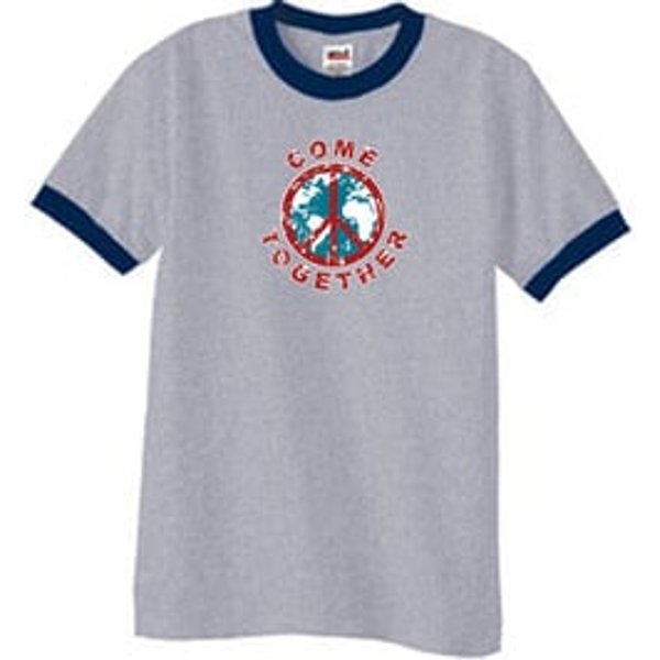 Peace Sign Shirt Come Together Ringer Shirt Heather Grey/Navy