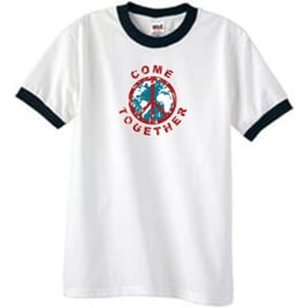 Peace Sign Shirt Come Together Ringer Shirt White/Black