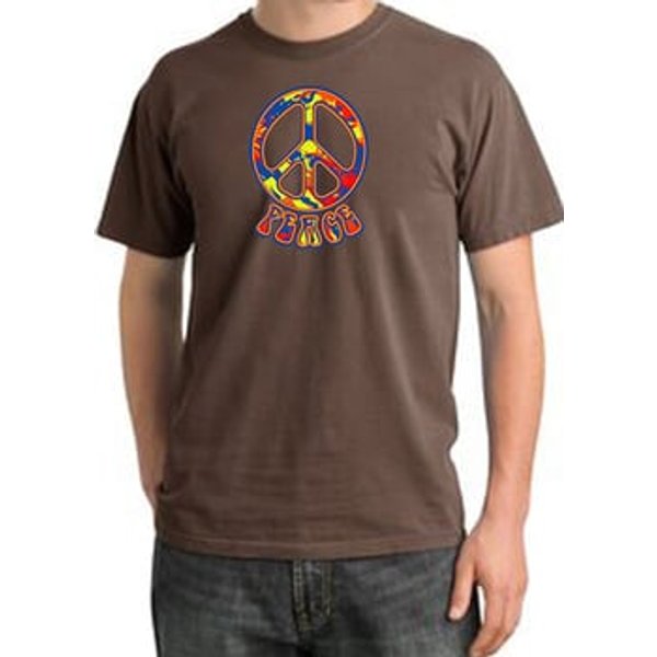 Peace Sign Shirt Funky 70s Peace Pigment Dyed Tee Chestnut