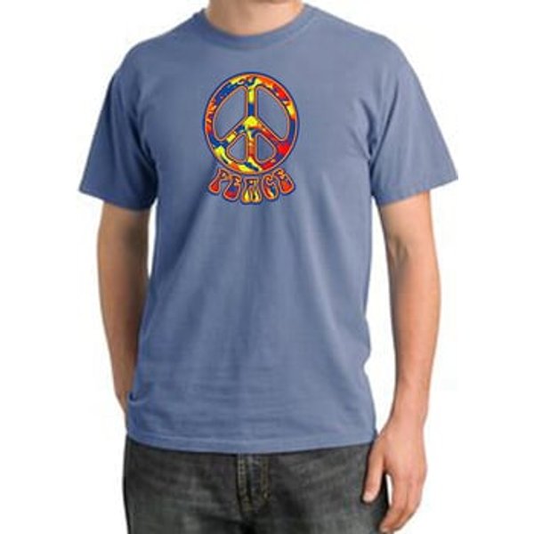 Peace Sign Shirt Funky 70s Peace Pigment Dyed Tee Night Blue