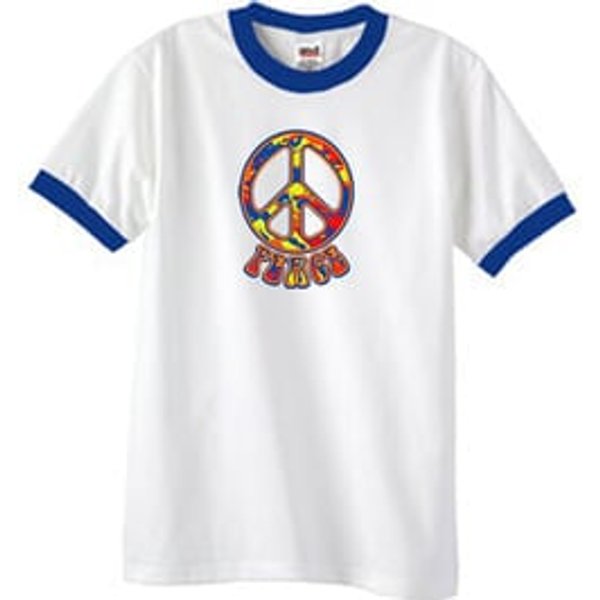 Peace Sign Shirt Funky 70s Peace Ringer Tee White/Royal
