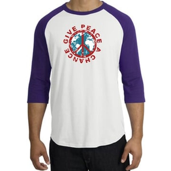 Peace Sign Shirt Give Peace A Chance Raglan T-Shirt White/Purple