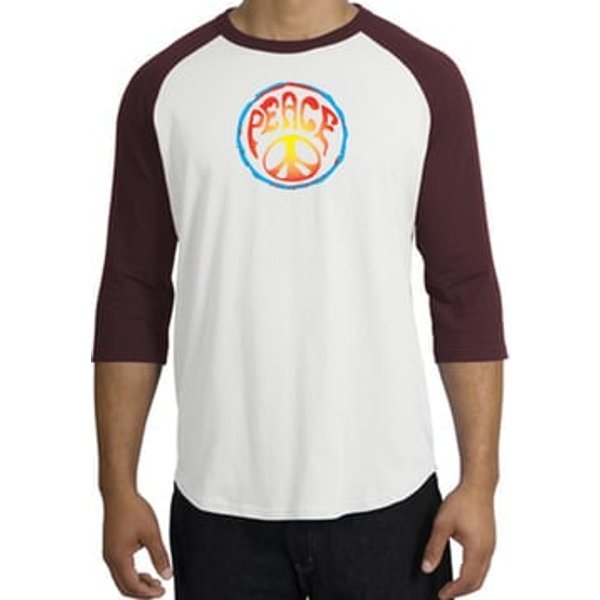 Peace Sign Shirt Psychedelic Peace Raglan Shirt White/Maroon