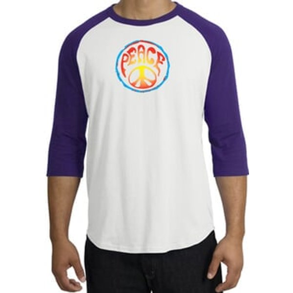 Peace Sign Shirt Psychedelic Peace Raglan Shirt White/Purple