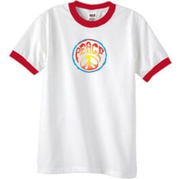 Peace Sign Shirt Psychedelic Peace Ringer Shirt White/Red