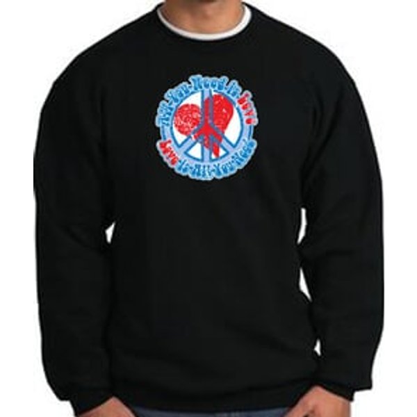 Peace Sign Sweatshirt - All You Need Is Love Heart - Black