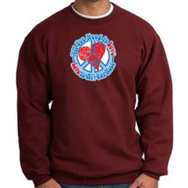 Peace Sign Sweatshirt - All You Need Is Love - Maroon