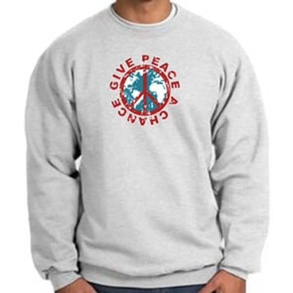 Peace Sign Sweatshirt - Give Peace A Chance Adult Sweatshirt - Ash