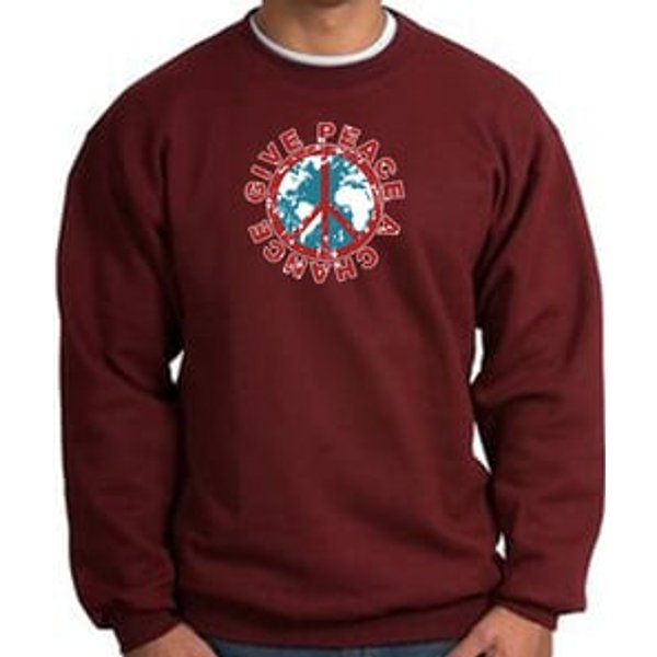 Peace Sign Sweatshirt - Give Peace A Chance - Maroon