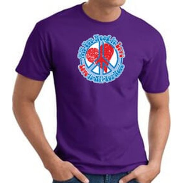 Peace Sign T-shirt - All You Need Is Love Adult Tee - Purple