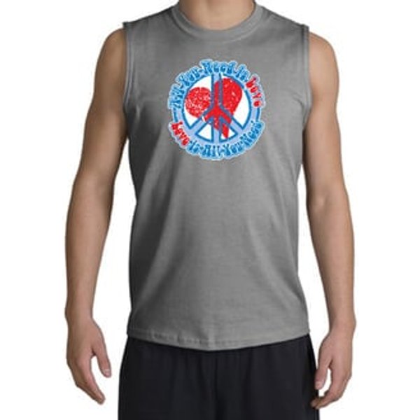 Peace Sign T-shirt All You Need Is Love Muscle Shirt Sport Grey