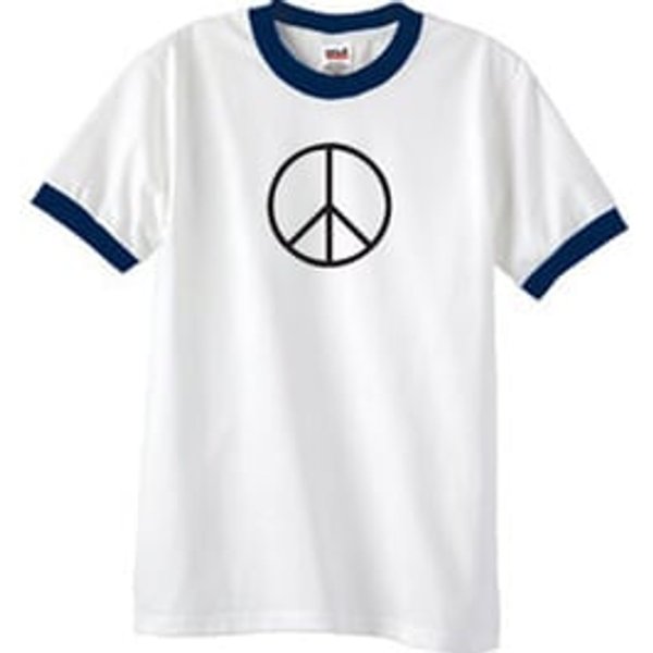 Peace Sign T-shirt Basic Peace Black Print Ringer Shirt White/Navy