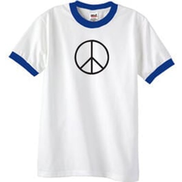 Peace Sign T-shirt Basic Peace Black Print Ringer Shirt White/Royal