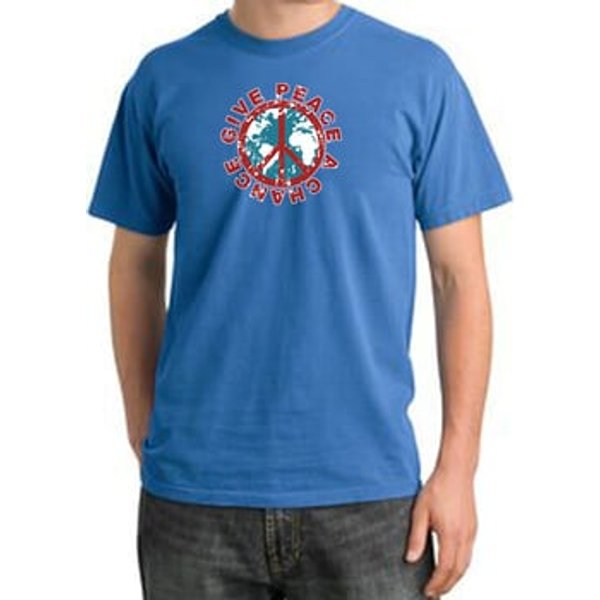 Peace Sign T-shirt Give Peace A Chance Pigment Dyed Tee Medium Blue