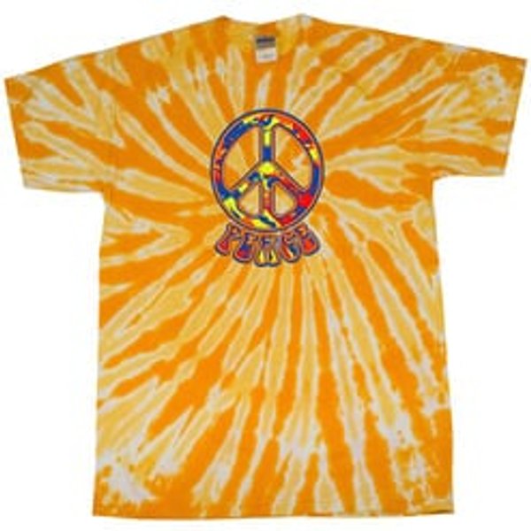 Peace Tie Dye T-shirt Funky Peace Gold Twist Tie Dye