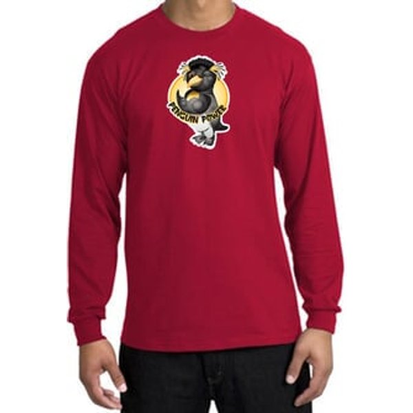 PENGUIN POWER Athletic Gym Workout Adult Long Sleeve T-shirt - Red