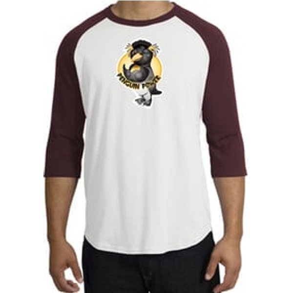 PENGUIN POWER Athletic Gym Workout Adult Raglan T-shirt - White/Maroon