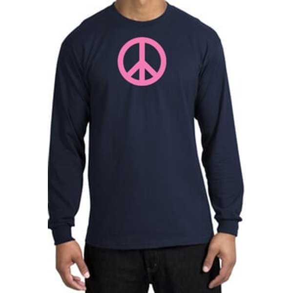 PINK PEACE World Peace Sign Symbol Adult Long Sleeve T-shirt - Navy