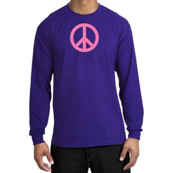 PINK PEACE World Peace Sign Symbol Adult Long Sleeve T-shirt - Purple