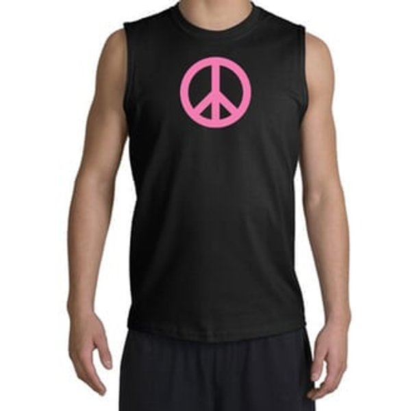 PINK PEACE World Peace Sign Symbol Adult Muscle Shirt Shooter - Black