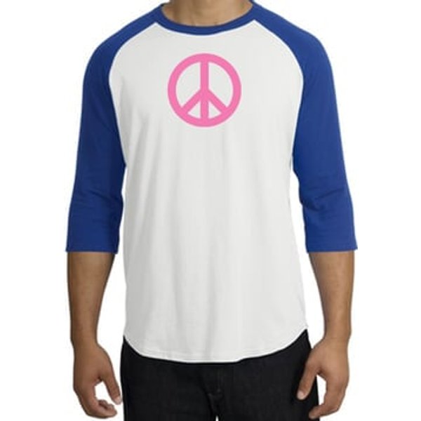 PINK PEACE World Peace Sign Symbol Adult Raglan T-shirt - White/Royal