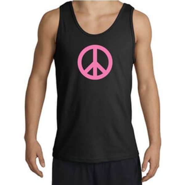 PINK PEACE World Peace Sign Symbol Adult Tanktop - Black