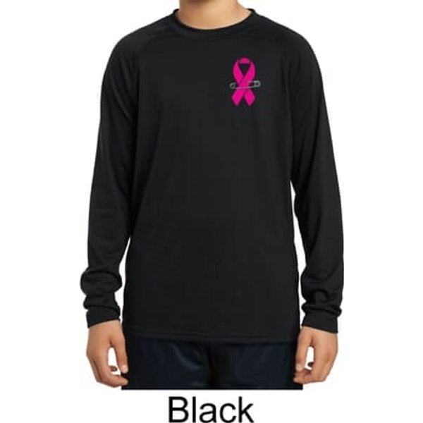 Pink Ribbon Pin Pocket Print Kids Dry Wicking Long Sleeve Shirt